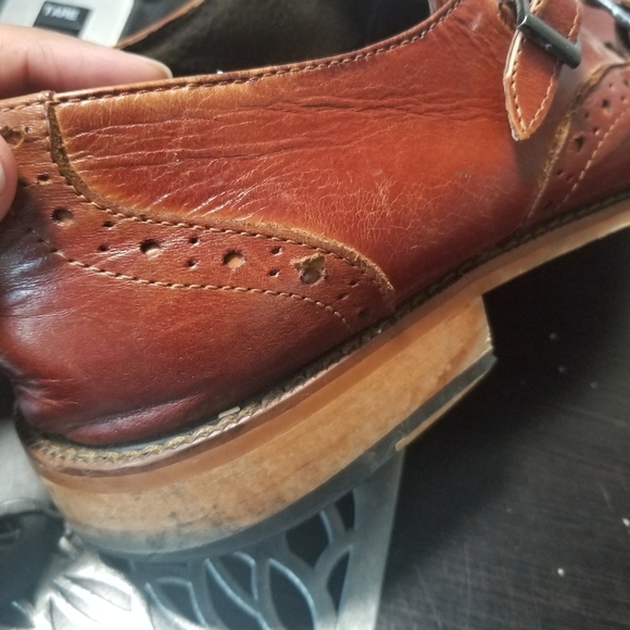 Stacy Adams Karson Wingtip Double Monk Strap Shoes Leather Cognac 12M. - Picture 9 of 15